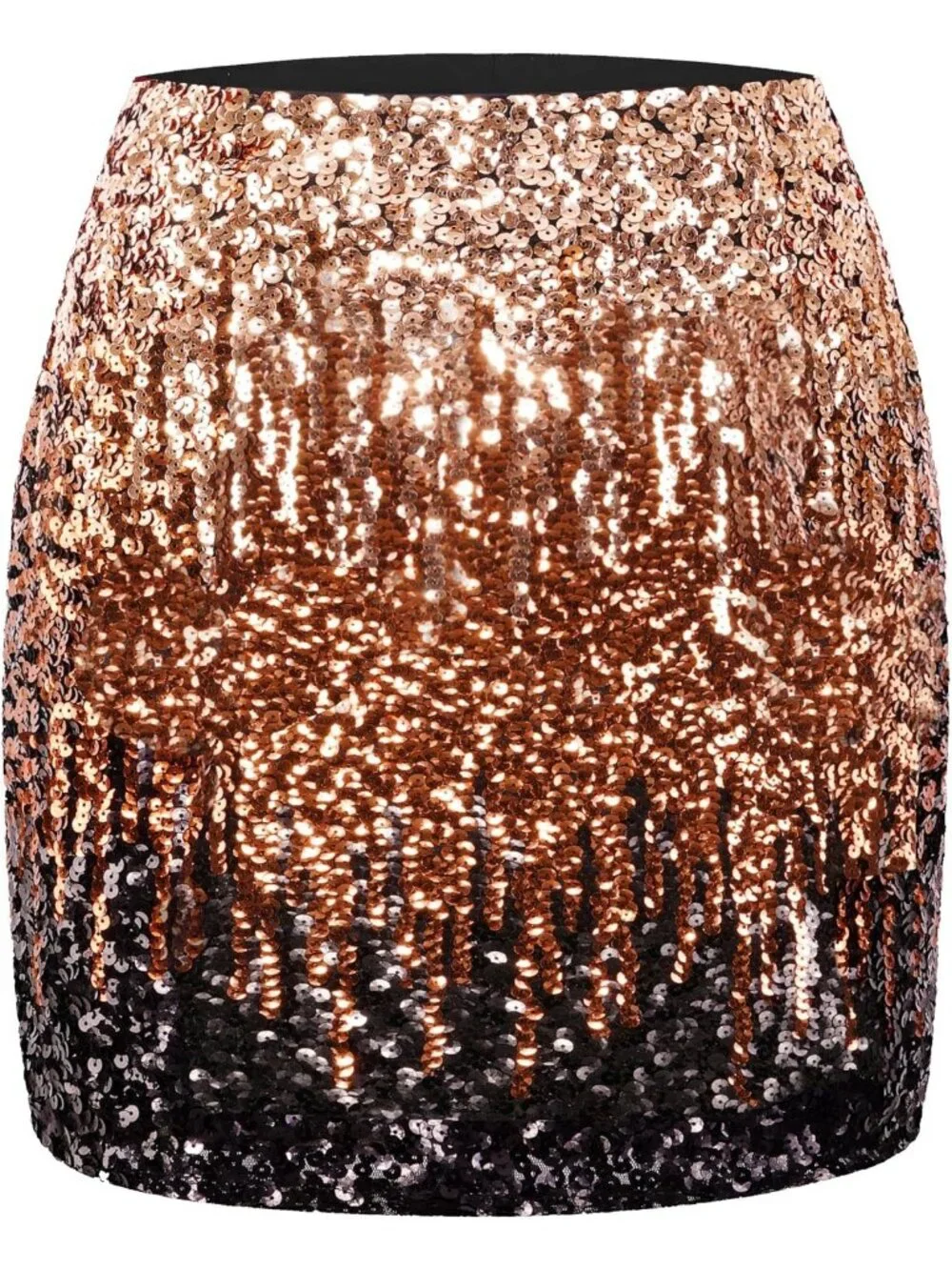 Women's Sequin Sparkle High Waist Bodycon Stretchy Brown/Black Mini Skirt